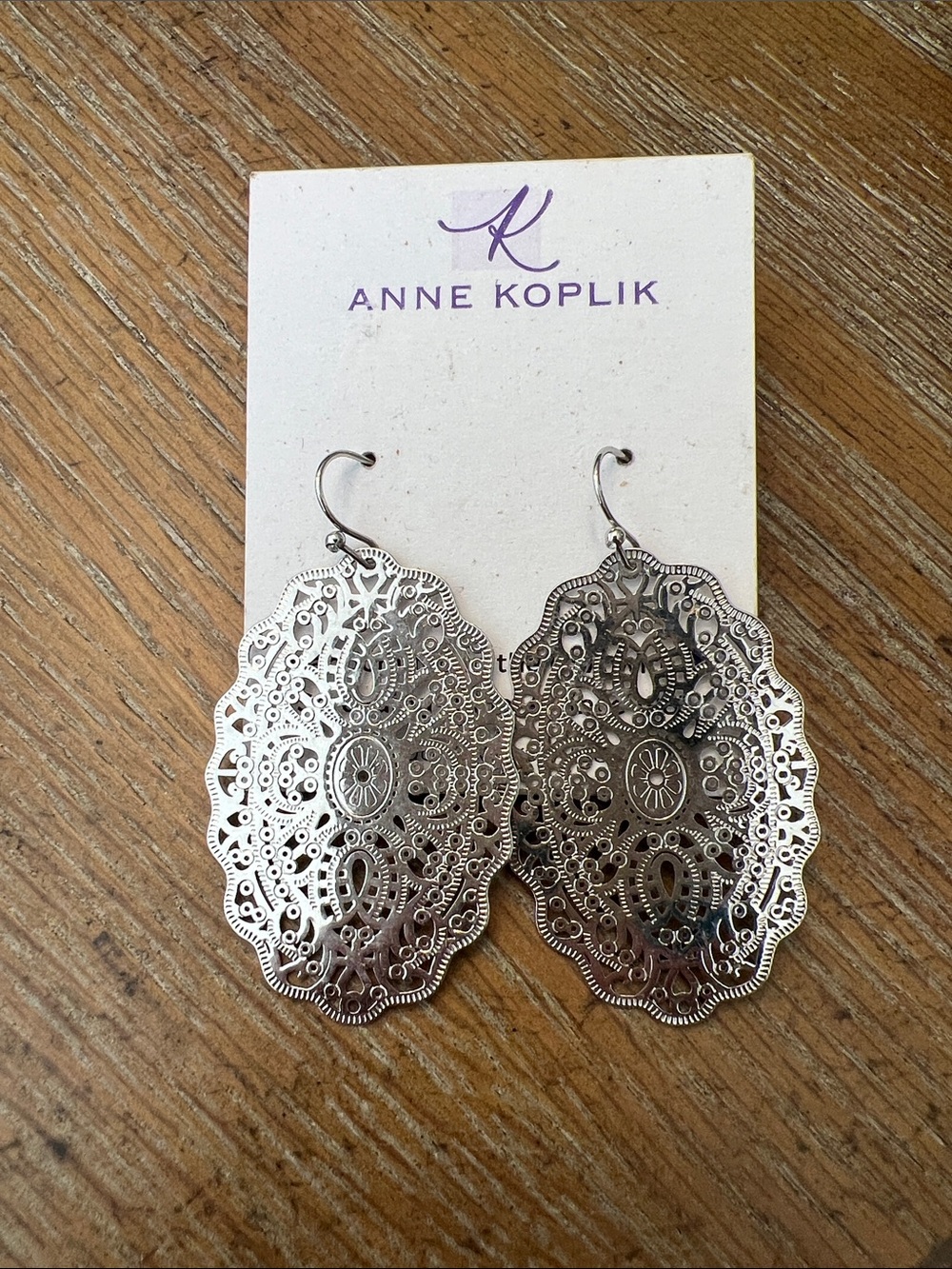 Anne Koplik Silver Filigree Oval Dangle Earrings